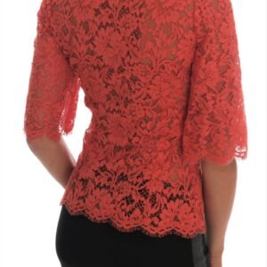 Dolce & Gabbana Elegant Orange Floral Lace Crystal Cardigan Blouse