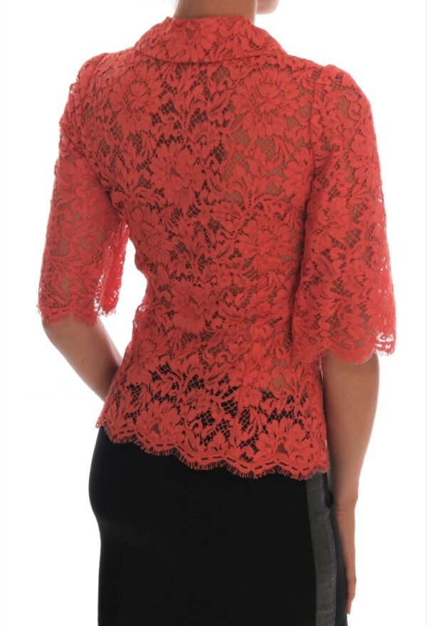 Dolce & Gabbana Elegant Orange Floral Lace Crystal Cardigan Blouse - Image 3