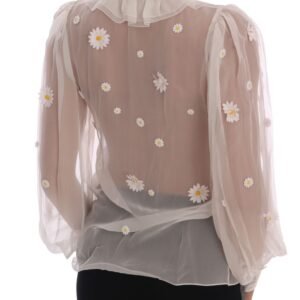 Dolce & Gabbana Elegant White Silk Daisy Blouse