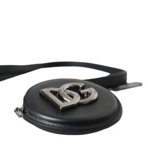 Dolce & Gabbana Black Round Leather DG Logo Coin Purse Lanyard Wallet