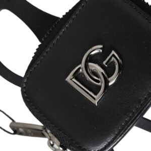 Dolce & Gabbana Black Calfskin Leather DG Logo Coin Purse Lanyard Wallet