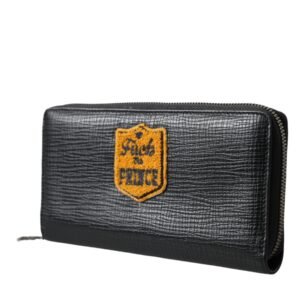 Dolce & Gabbana Black Leather Logo Patch Zip Around Continental Wallet