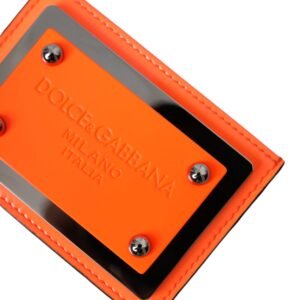 Dolce & Gabbana Orange Black Leather Logo Plaque Card Holder Wallet