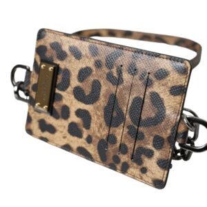 Dolce & Gabbana Brown Leather Leopard Print Logo Plaque Cardholder Wallet