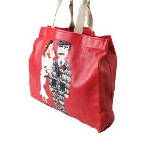 Dolce & Gabbana Red Leather #DGFamily Patch Shopping Tote Bag