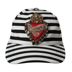 Dolce & Gabbana Black White Stripe Amore Heart Applique Baseball Hat