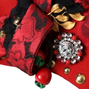 Dolce & Gabbana Red Crystal Gold Roses Brooch Embellished Hat