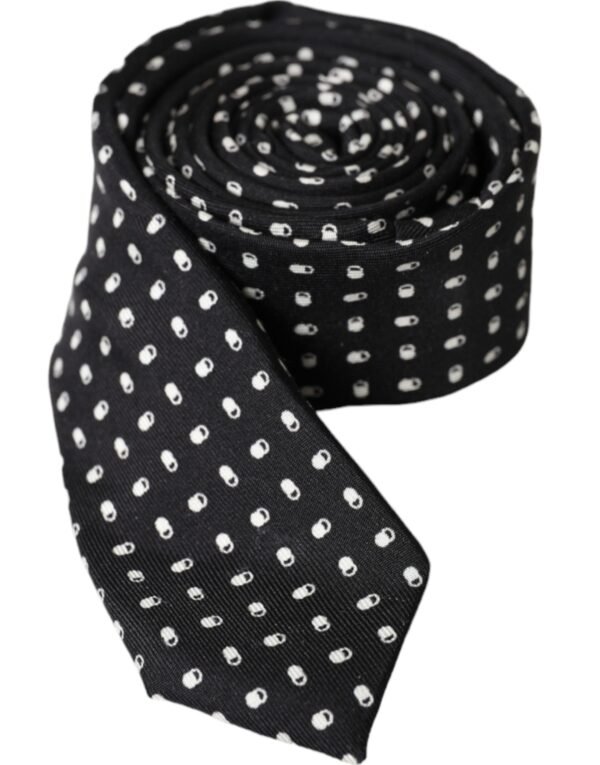 Dolce & Gabbana Black Patterned 100%Silk Adjustable Tie - Image 2