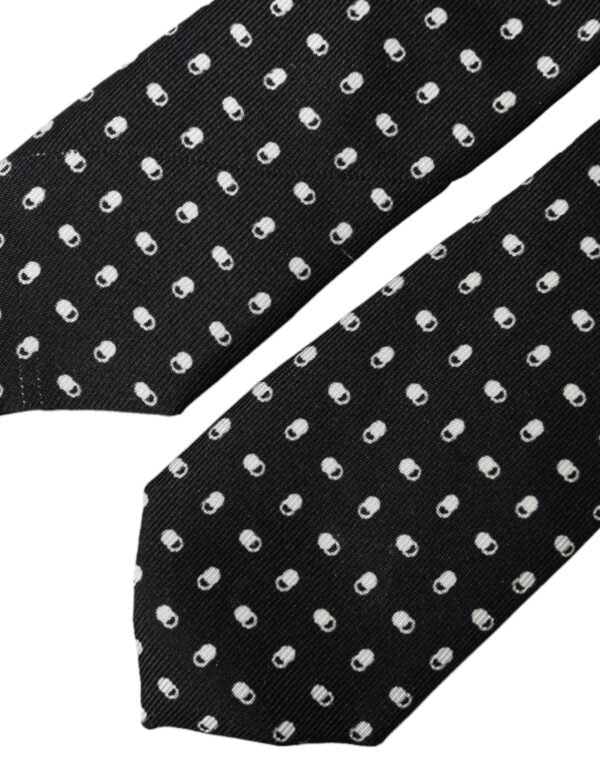 Dolce & Gabbana Black Patterned 100%Silk Adjustable Tie - Image 5