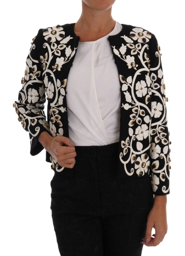 Dolce & Gabbana Floral Embroidered Crystal Wool Coat Jacket - Image 5