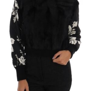 Dolce & Gabbana Floral Brocade Black Fur Sweater