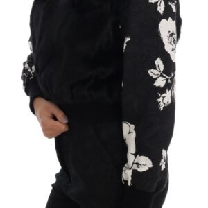 Dolce & Gabbana Floral Brocade Black Fur Sweater