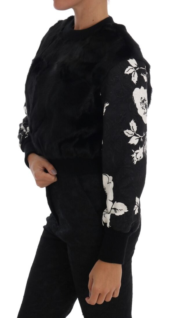 Dolce & Gabbana Floral Brocade Black Fur Sweater - Image 2