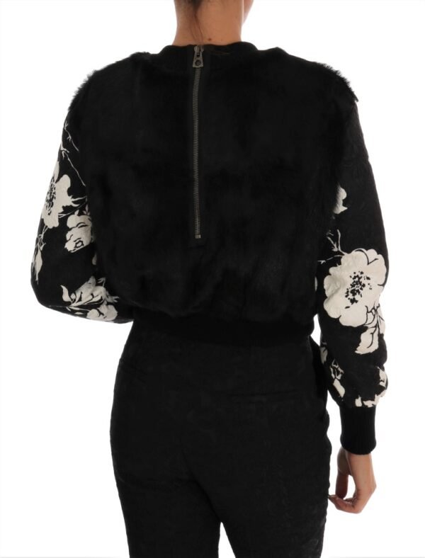 Dolce & Gabbana Floral Brocade Black Fur Sweater - Image 3