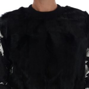 Dolce & Gabbana Floral Brocade Black Fur Sweater