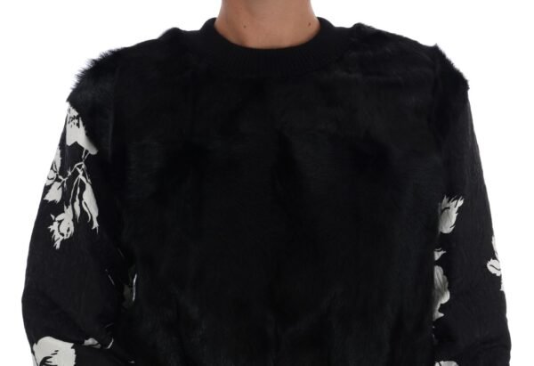 Dolce & Gabbana Floral Brocade Black Fur Sweater - Image 4