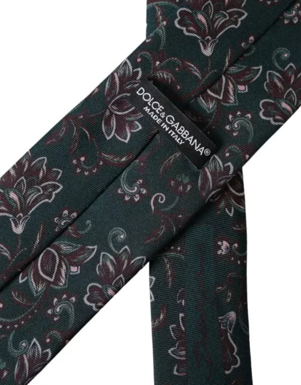 Dolce & Gabbana Green Floral Print Silk Adjustable Men Tie - Image 4