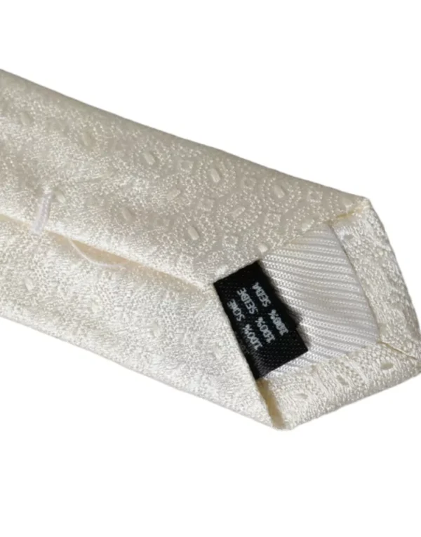 Dolce & Gabbana Off White Patterned Silk Adjustable Men Tie - Image 2