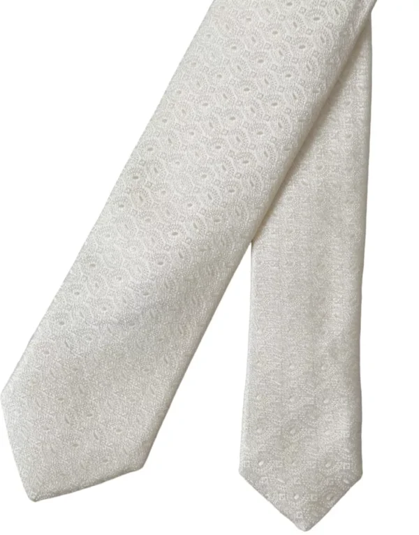 Dolce & Gabbana Off White Patterned Silk Adjustable Men Tie - Image 5