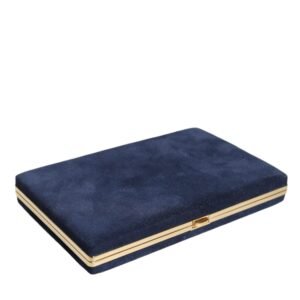 Dolce & Gabbana Blue Suede Gold Frame Clutch Evening Party Purse Bag