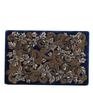 Dolce & Gabbana Blue Velvet Gold Frame Clutch Evening Party Purse Bag