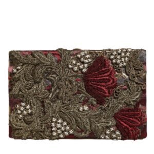 Dolce & Gabbana Maroon Gold Floral Jacquard Gold Frame Clutch Evening Purse Bag