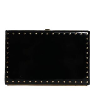 Dolce & Gabbana Black Leather Studs Gold Frame Clutch Evening Purse Bag