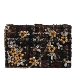 Dolce & Gabbana Multicolor Tweed Floral Clutch Evening Party Purse CrossBody Bag