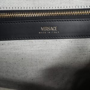 Versace White Top Handle Canvas Leather Logo Crossbody Tote Bag