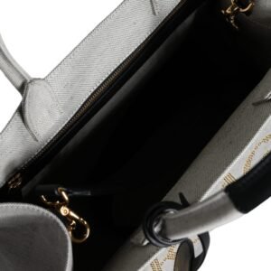 Versace White Top Handle Canvas Leather Logo Crossbody Tote Bag