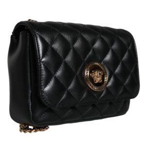 Versace Black Quilted Lambskin Leather Crossbody Shoulder Bag