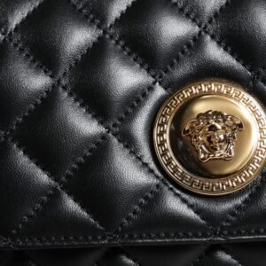 Versace Black Quilted Lambskin Leather Crossbody Shoulder Bag