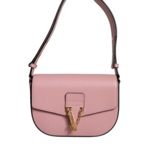 Versace Pink Grainy Calf Leather Logo Crossbody Shoulder Bag