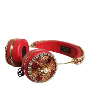 Dolce & Gabbana Red Nappa Leather Floral Crystal Headphone