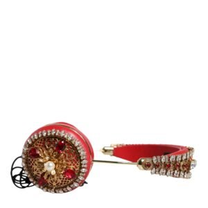 Dolce & Gabbana Red Nappa Leather Floral Crystal Headphone