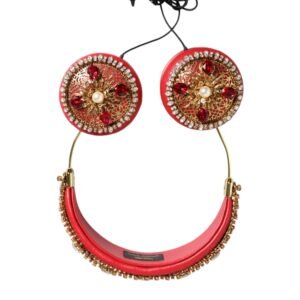 Dolce & Gabbana Red Nappa Leather Floral Crystal Headphone