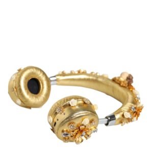 Dolce & Gabbana Gold Leather Floral Crystal Angel Headset Headphones