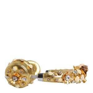 Dolce & Gabbana Gold Leather Floral Crystal Angel Headset Headphones