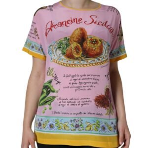 Dolce & Gabbana Pink Silk Araneine Siciliana Print Short Sleeves Top