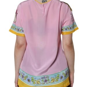 Dolce & Gabbana Pink Silk Araneine Siciliana Print Short Sleeves Top