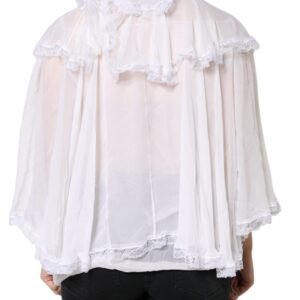 Dolce & Gabbana White Ruffles Lace Long Sleeve Blouse Top