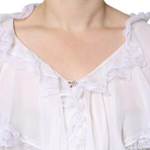 Dolce & Gabbana White Ruffles Lace Long Sleeve Blouse Top