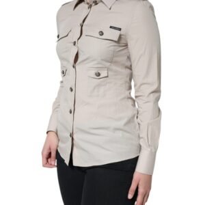 Dolce & Gabbana Beige Cotton Collared Button Down Shirt Top