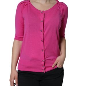 Dolce & Gabbana Pink Wool Button Down Short Sleeve Blouse Top