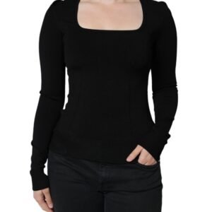 Dolce & Gabbana Black Long Sleeves Blouse Square Neck Top