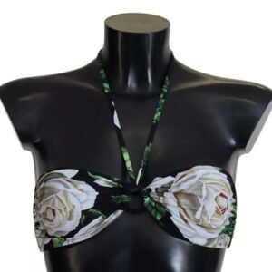 Dolce & Gabbana Black Floral Halter Beachwear Swimwear Bikini Top