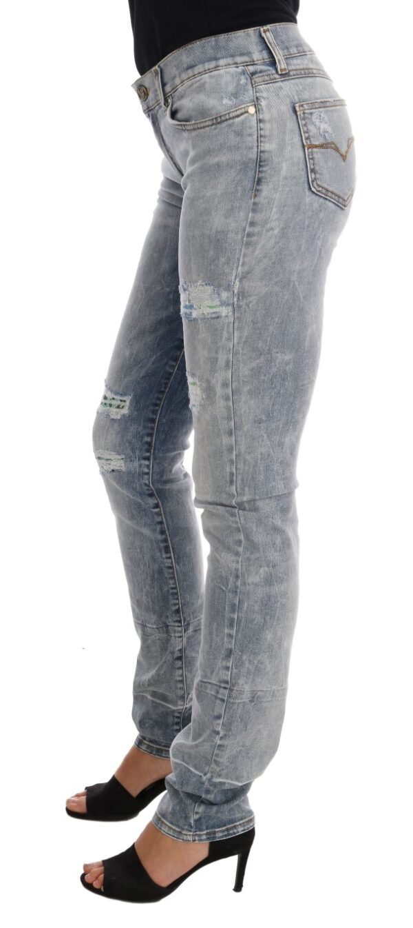 Versace Jeans Chic Light Blue Torn Slim Fit Jeans - Image 2