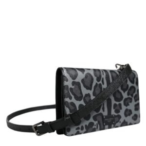 Dolce & Gabbana Black Gray Leopard Leather Bifold Card Slot Crossbody Bag