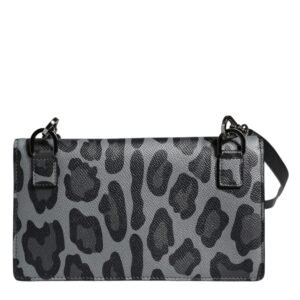 Dolce & Gabbana Black Gray Leopard Leather Bifold Card Slot Crossbody Bag