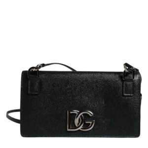 Dolce & Gabbana Black Leather Crystal Shoulder Crossbody Clutch Bag